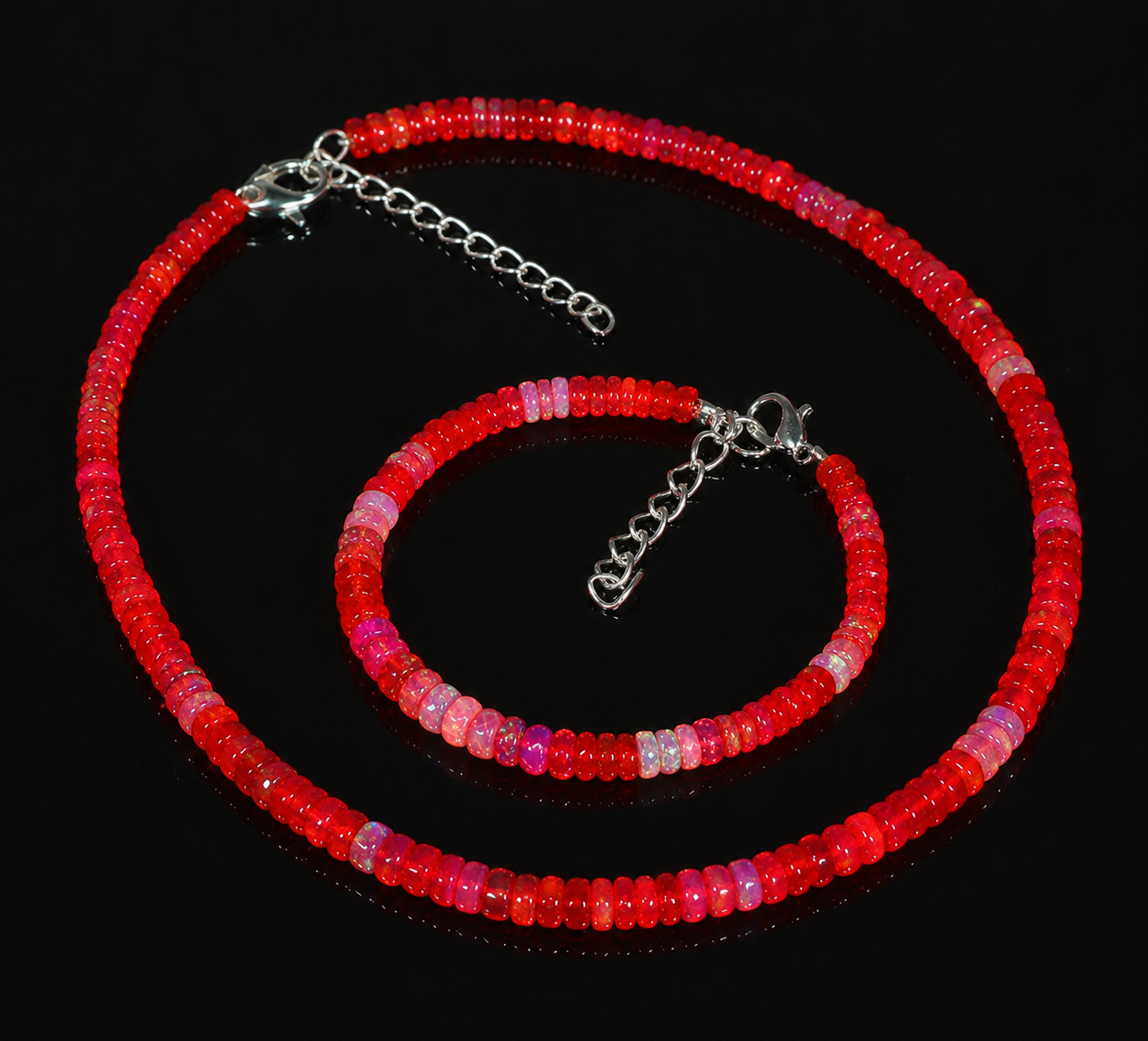 Red Ethiopian Fire Opal Bracelet & Necklace Set – Natural Welo Opal Jewelry Set