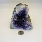 Ascendancy Gems deep purple amethyst cathedral with natural quartz framing and crystal points. Approx. 4" H x 3" W.