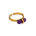 Ascendancy Gems Celestial Amethyst Collection adjustable gold-tone ring with a double-terminated amethyst crystal.