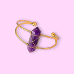 Ascendancy Gems Celestial Amethyst Collection bracelet with gold-tone wire wrapping a double-terminated amethyst crystal.