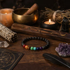 Ascendancy Gems Shakra Lava bead bracelet with 7 chakra gemstones and black lava stones. Ideal for aromatherapy and meditation.
