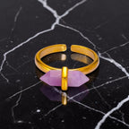 Ascendancy Gems gold-filled ring with a double-point lavender crystal wand. Adjustable band.