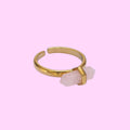 Ascendancy Gems gold-filled ring with a pink double-point crystal wand, adjustable band.