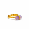 Ascendancy Gems Celestial Light Amethyst Ring featuring a raw lavender crystal point set in a polished gold band.