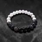 Ascendancy Gems Awakening Mala Set: White Howlite, Black Onyx, and White Quartz beaded bracelet.