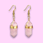 Ascendancy Gems Celestial Rose Quartz Collection dangling earrings with gold-tone wire-wrapped crystal points.