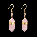 Ascendancy Gems Celestial Rose Quartz Collection dangling earrings with gold-tone wire-wrapped crystal points.