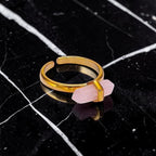 Ascendancy Gems adjustable gold-tone ring with a double-terminated rose quartz crystal.