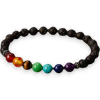 Ascendancy Gems Shakra Lava bead bracelet with 7 chakra gemstones and black lava stone beads, ideal for aromatherapy.