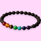 Ascendancy Gems Shakra Lava bead bracelet with 7 chakra gemstones and black lava stone beads, ideal for aromatherapy.