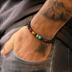 Ascendancy Gems Shakra Lava bead bracelet with 7 chakra gemstones and black lava stones. Ideal for aromatherapy.